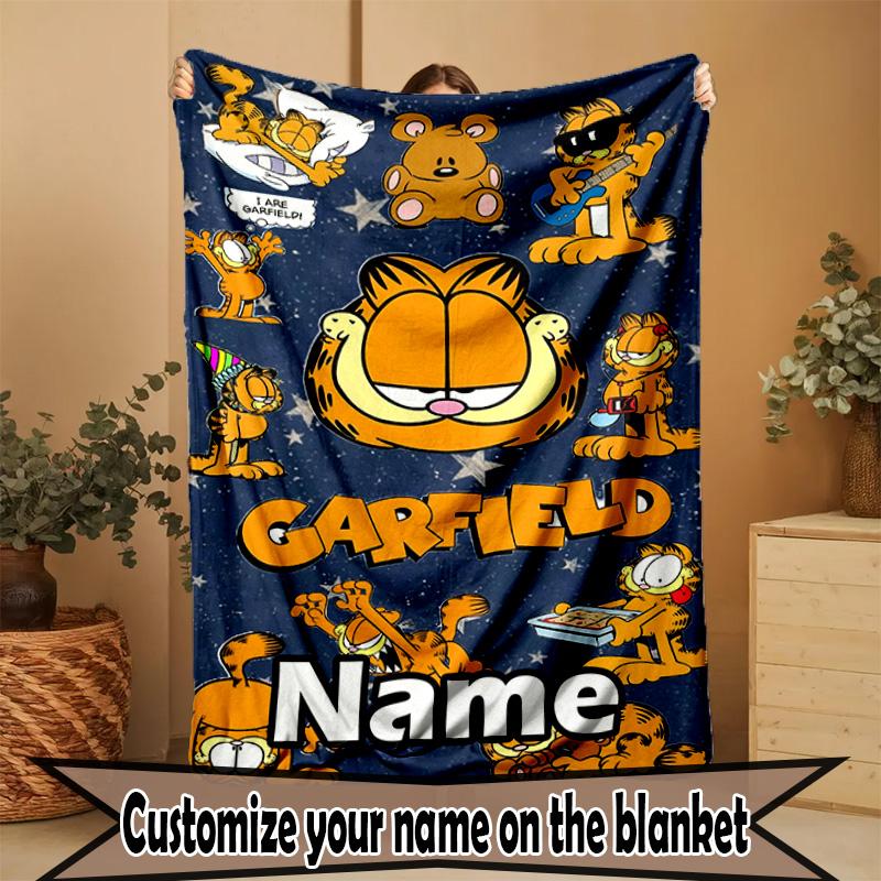 Custom Name Personalized Garfield Print Blanket, Home Decor, Bedroom, Sofa, Camping, Couch, Gifts for Birthday Christmas