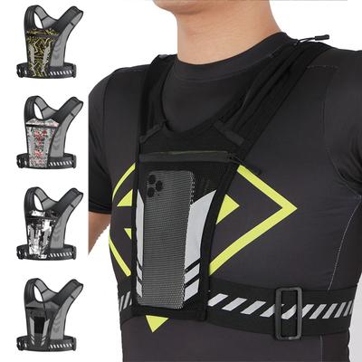 Reflective Running Vest With Phone Holder Adjustable Strap For Men Women Jogging Walking Gym Workout Key Pocket
