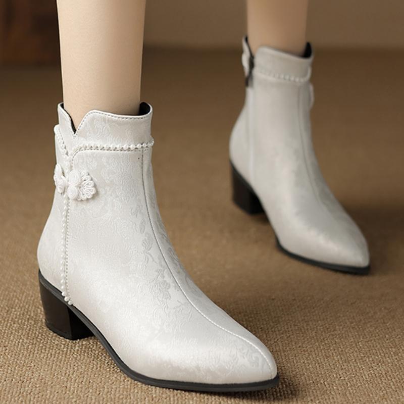 Fashion Ankle Boots for Women Autumn Winter 2024 Black White Short Boot Low Heels Party Shoes Ladies Brand Large Size 45