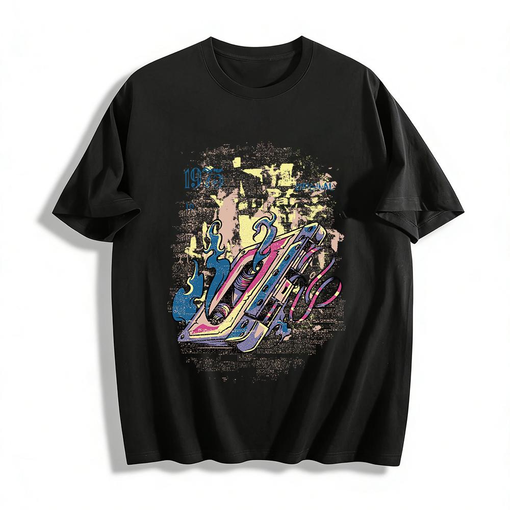 

1975 Original Retro Cassette Print Tee Nostalgic Vintage Casual Top Pure cotton T-shirt 6XL