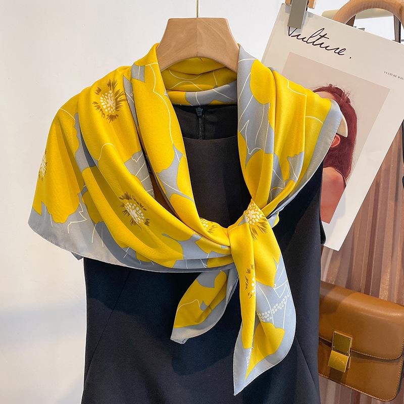 New Print Silk SatinTwill Scarf Luxury 90cm Shawl Wrap Neckerchief Female Wraps Echarpe  Bandana Hijab Head Scarve Gift