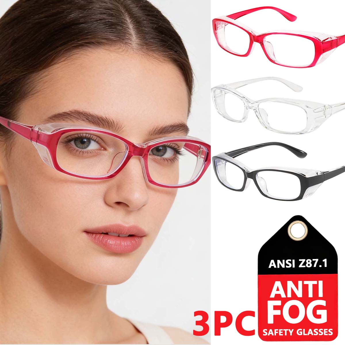 

safety glasses (black,clear,red) full blue light blocking safety glasses anti fog safety glasses for women HM8