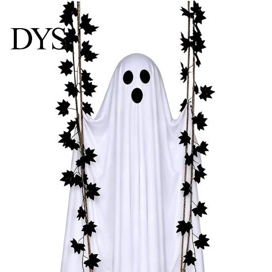 Indoor Outdoor Halloween Decor Hanging Swing Ghost Decoration with Maple Leaf, LED Lighted Large Spooky Swinging Remote Control for Porch Yard