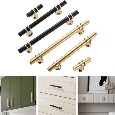 Zinc Alloy Cabinet Handles Gold Finish Black and Gold Drawer Pulls Furniture Hardware Ergonomic Wardrobe Handles