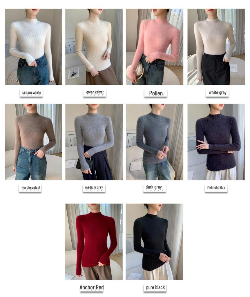 2025 Autumn/Winter High Neck Striped Cashmere Knit Slim Fit Sweater