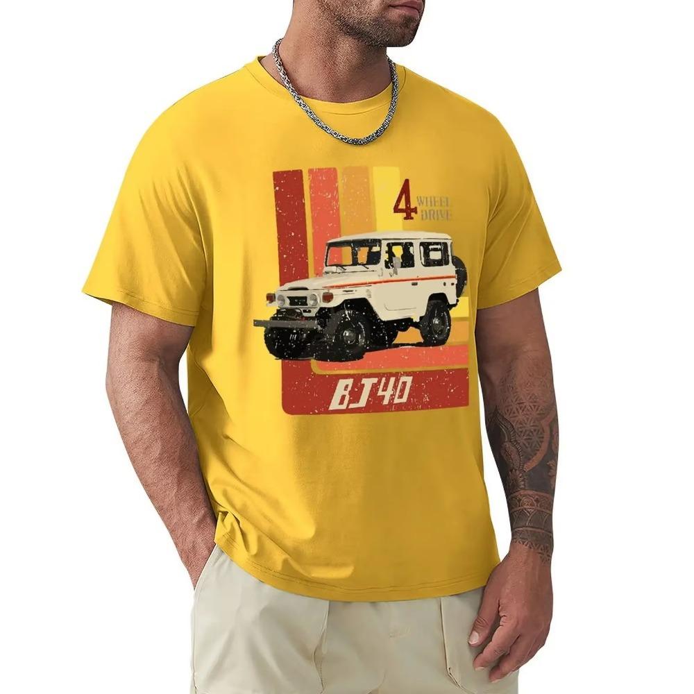 Men's T-Shirt Retro Land Cruiser FJ40 Jdm Humorous 100% Cotton Tee Shirt Short Sleeve Top Speed Car T Shirts Tops