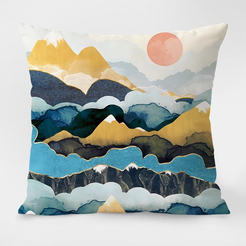 Chinese Style Mountain Pattern Decorative Pillowcase Living Room Bedroom Square Cushion Pillowcase