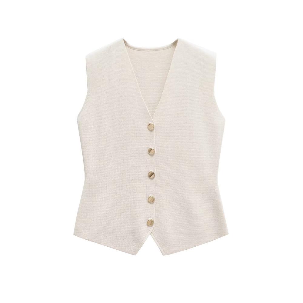 

Spring 2025 Women s Casual V-Neck Sleeveless Knit Vest Small кремовый/белый