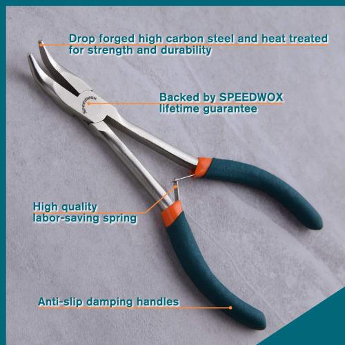 SPEEDWOX Long-Nosed Bent Nose Pliers, Ideal for Hard-to-Reach Spaces, 45 Vertical Bend, Micro, Compact, Spring-Loaded, Lightweight, Long, Precision W
