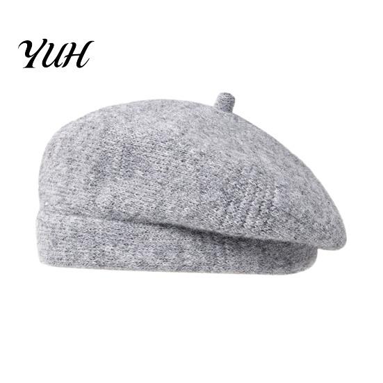Outdoor Shopping Headgear Knitted Beret Hat for Women, Winter Warm Painter Cap, Fleece Lined, Cozy Solid Color Artist Cold Weather Weekend Leisure