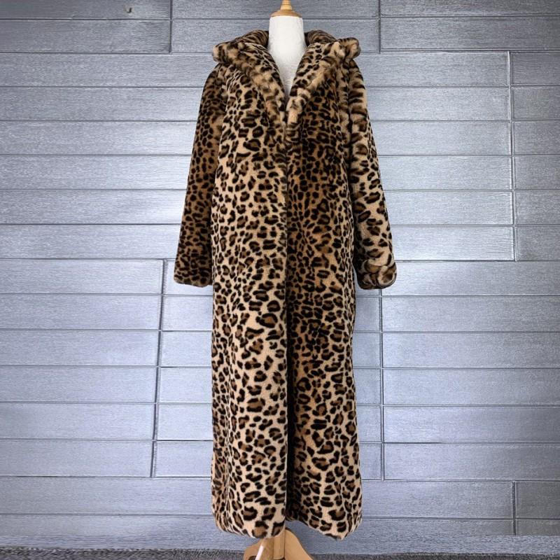 Womens Long Faux Fur Coat Leopard Zebra Print Winter Streetwear