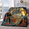 2026 New Arrivals 1pc Vintage Wolf And Rose Digital Print Flannel Blanket - Soft Warm Polyester Multipurpose All-Season Blanket for Sofa, Couch, Offic
