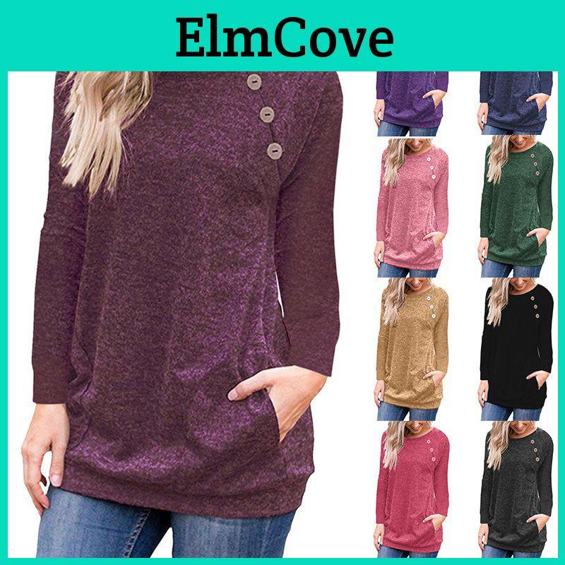 Elegant Women's Casual Long Sleeve Pullover Sweater With Chic Button Details And O-neck