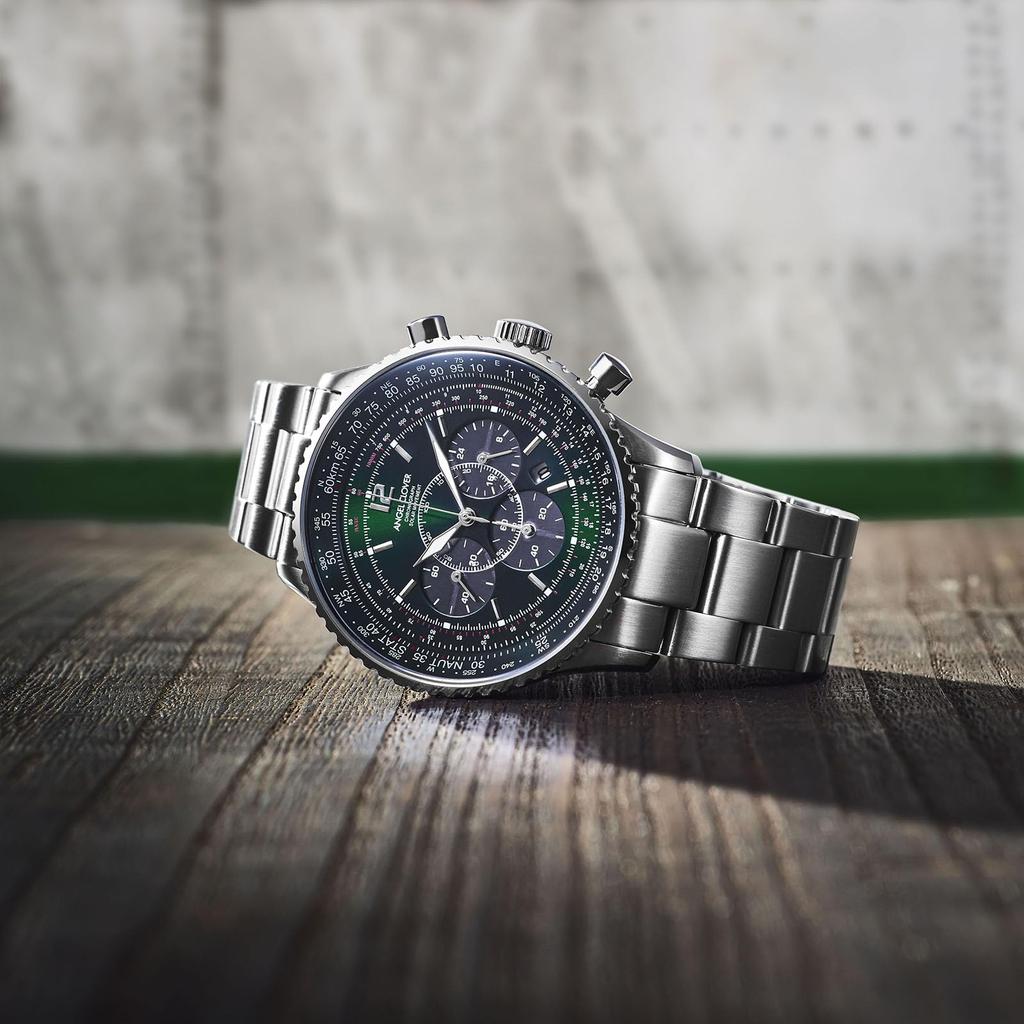 ANGEL CLOVER Time Craft Solar Watch Solar Powered Water Resistant Mineral Glass Green Dial NTS44SGR Men's