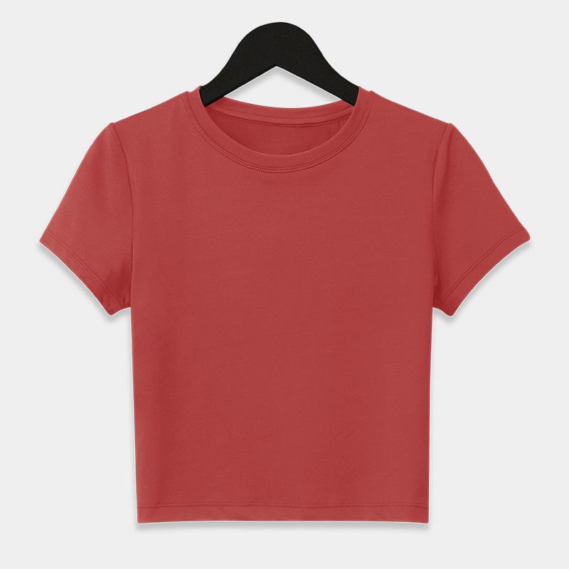 Women's Simple Solid Color Crew Neck Yoga T-Shirt - Short Sleeve for Running & Fitness