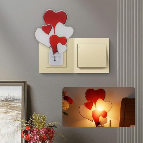 Plug-in Easter Bunny Night Light Love Heart Wall Outlet LED Lamp Holiday Party Home Living Room Bedroom Decoration Light