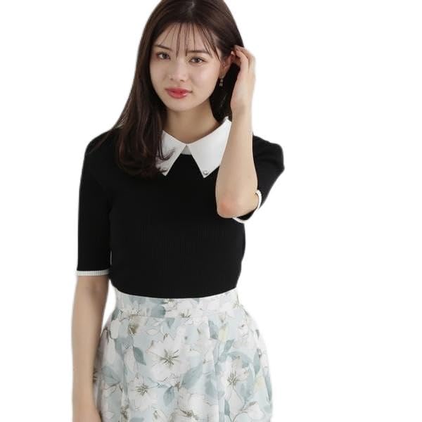 Proportion Body Dressing Collared Short Sleeve Ribbed Knit Black Women's 2-Way Sweater,