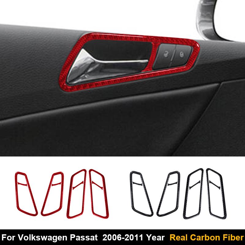 Real Carbon Fiber Car Inner Door Handle Panel Frame Decoration Sticker For Volkswagen Passat 2006-2011 Auto Interior Accessories