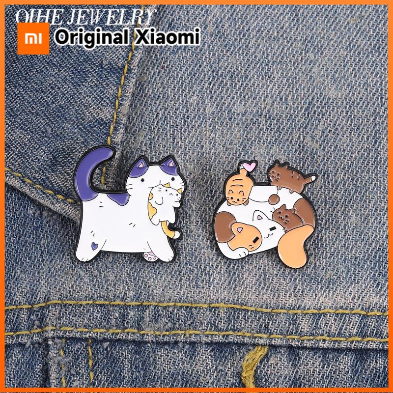 Xiaomi Cartoon Cat Mother Kittens Enamel Pin Cute Chubby Cat Parent-Child Interactive Play Brooch Lapel Badge Jewelry Gift for Friends