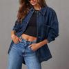 European & American Style Women's Denim Jacket with Large Pockets and Button Long Sleeves
