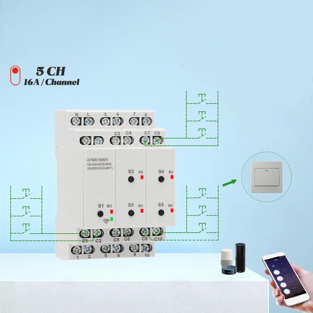 For Tuya WIFI 5 Channels Smart Timer Switch With External Switch Remote Control For Household Use Easy Installation