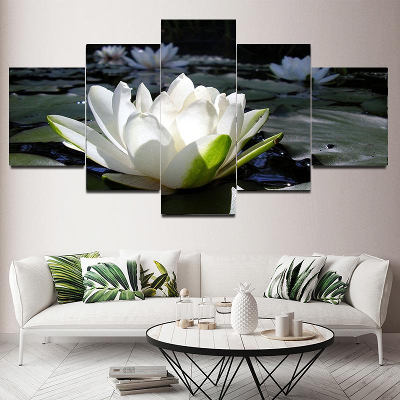 

5 шт., постеры и принты с натуральным лотосом, картина на холсте, пруд, цветок, картина, настенное искусство, гостиная, пейзаж, домашний декор, без рамки 40X60 40X80 40X100CM