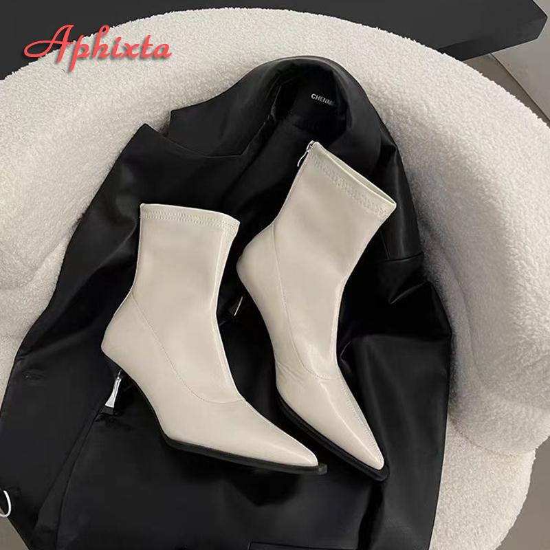 Fashion Aphixta Black Back Zipper Sexy Women Ankle Boots Spike Heel Pointed Toe Lady Footwear Shoes Women zapatos mujer 2025 tendencia