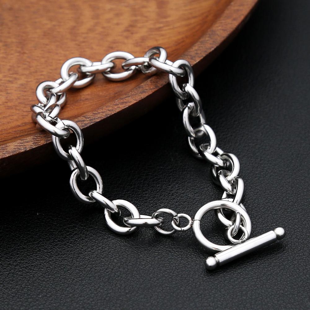 Simple 316L Stainless Steel Bracelet For Women Men Hip Hop Punk Silver Color OT Buckle Link Chain Bangles Couple Jewelry