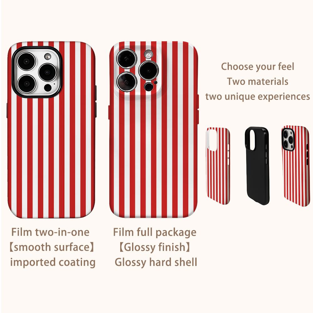 Christmas Stripes Red White Phone Case for IPhone 16 15 14 13 12 11 X XS XR XSMAX 7 8 Pro Max Plus Double-layer Back Cover