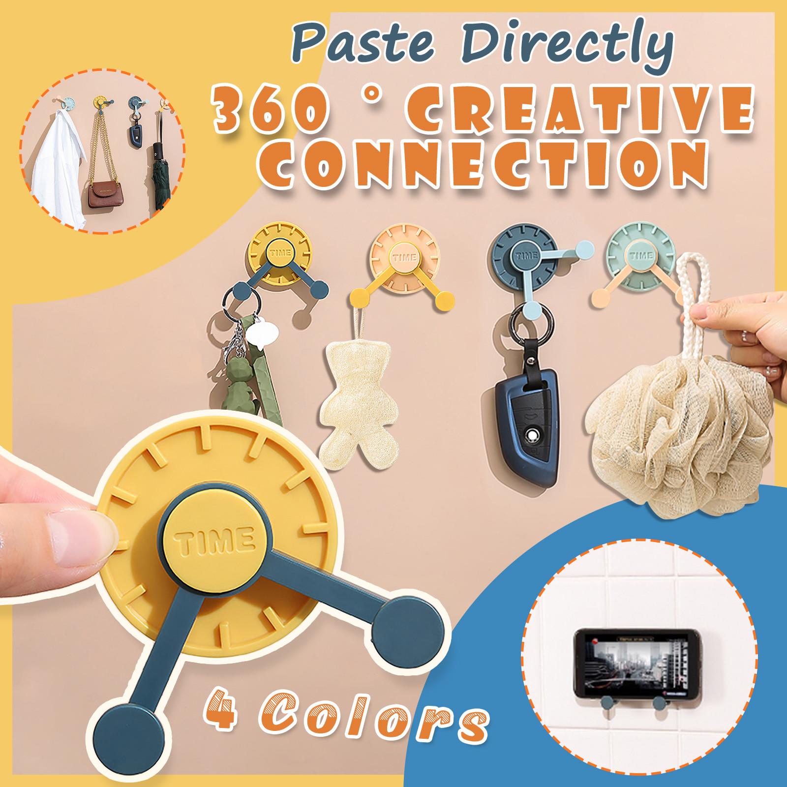 

4 PCS Creative 360 Rotating Clock Hook Wall Punch-Free Sticker Holder