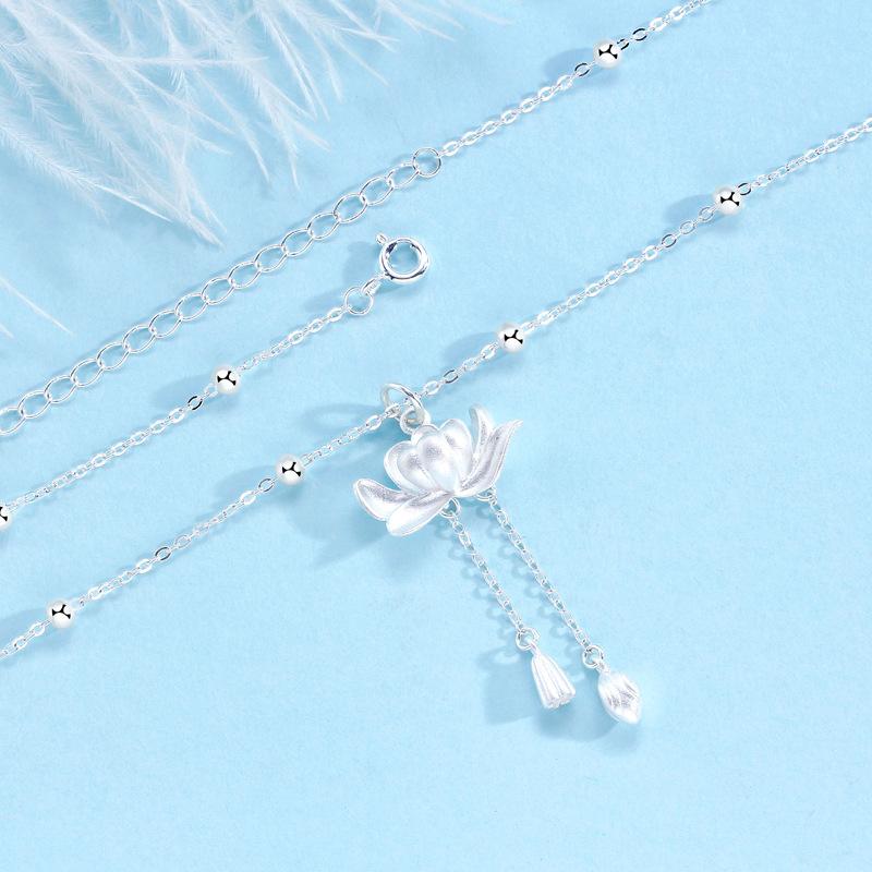 Two Worlds Lotus Tassel Necklace Women'S Niche New Chinese National Style Creative Necklace Gift Women Premium
