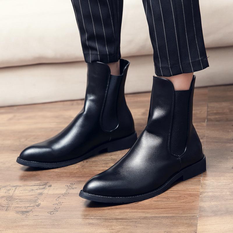 Men's Large Size Black Leather Chelsea Boots - Autumn/Winter 2021 Fashion, Business Casual, Mid-High Martin Style