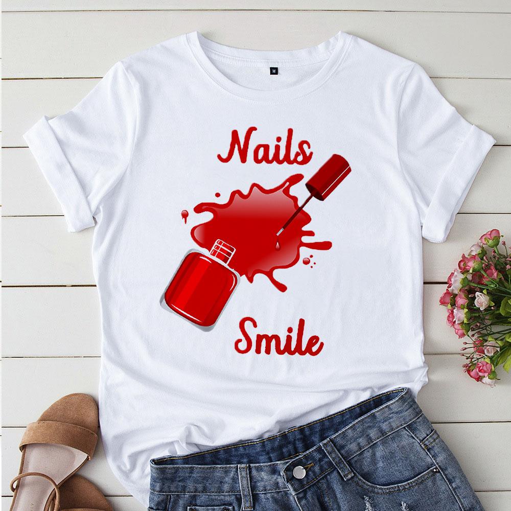 Niedlicher Liebes-Nagellack im koreanischen Stil Weiße T-Shirts Damen T-Shirts 90er Grafik-T-Shirt Camiseta Mujer Niedliches lässiges Mädchen-Tee