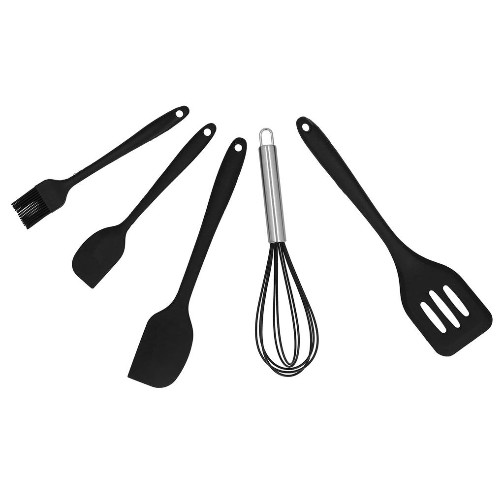 5Pcs Set Silicone Spatula DIY Kitchen Utensil Baking Tool Cake Decoration for Home BakeryBlack