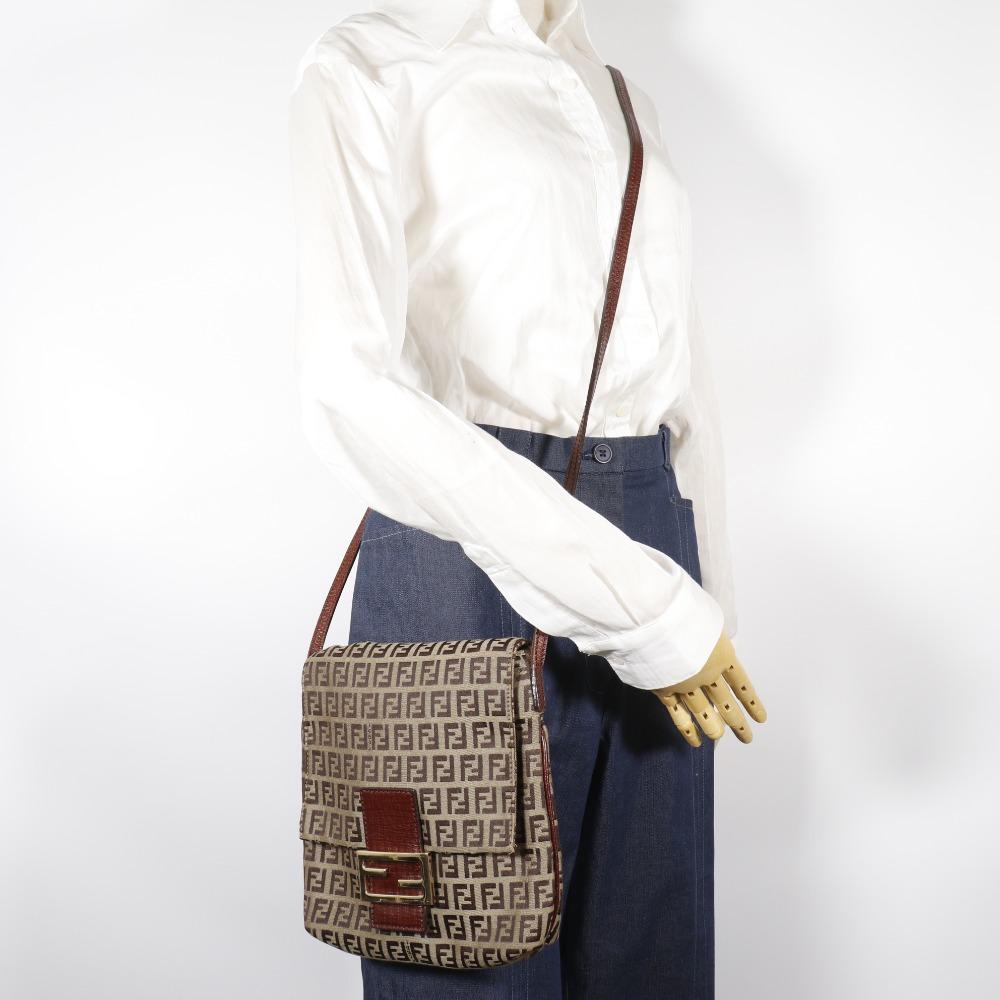 Fendi Zucchino Shoulder Bag Brown Nylon Canvas Women Used