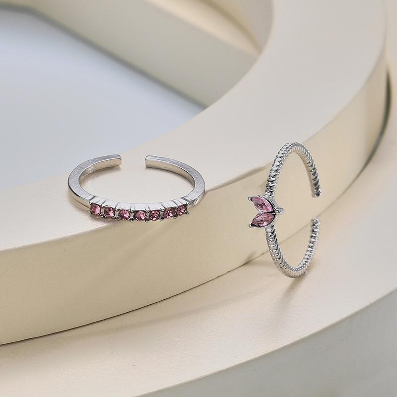 2Pcs Luxury Fashion Heart Rings For Women Girls Opening Adjustable Rhinestone Ring Elegant Twist Rings Jewelry Accessories