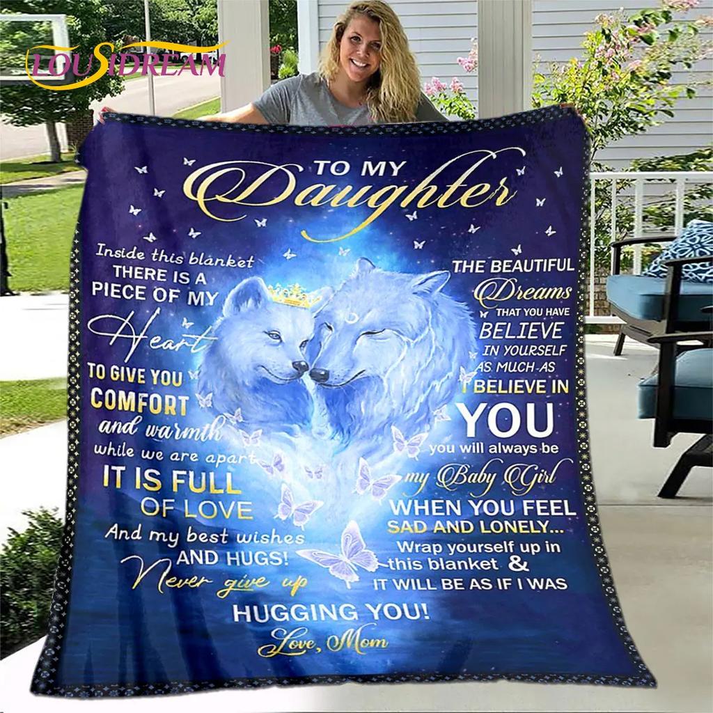 To My Daughter Plush Butterfly Quilt Blanket Flannel Throw for Living Room Bedroom Bed Sofa Gift