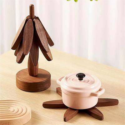 4 STÜCK Untersetzer aus Holz für heiße Gerichte Faltbar Baumform Schwarznuss Tischmattenhalter Hitzebeständiges Pad-Set Untersetzer für Töpfe