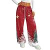 Dames Casual Kerstprint - Gevoerde Losse Rechte Broek met Elastische Tailleband