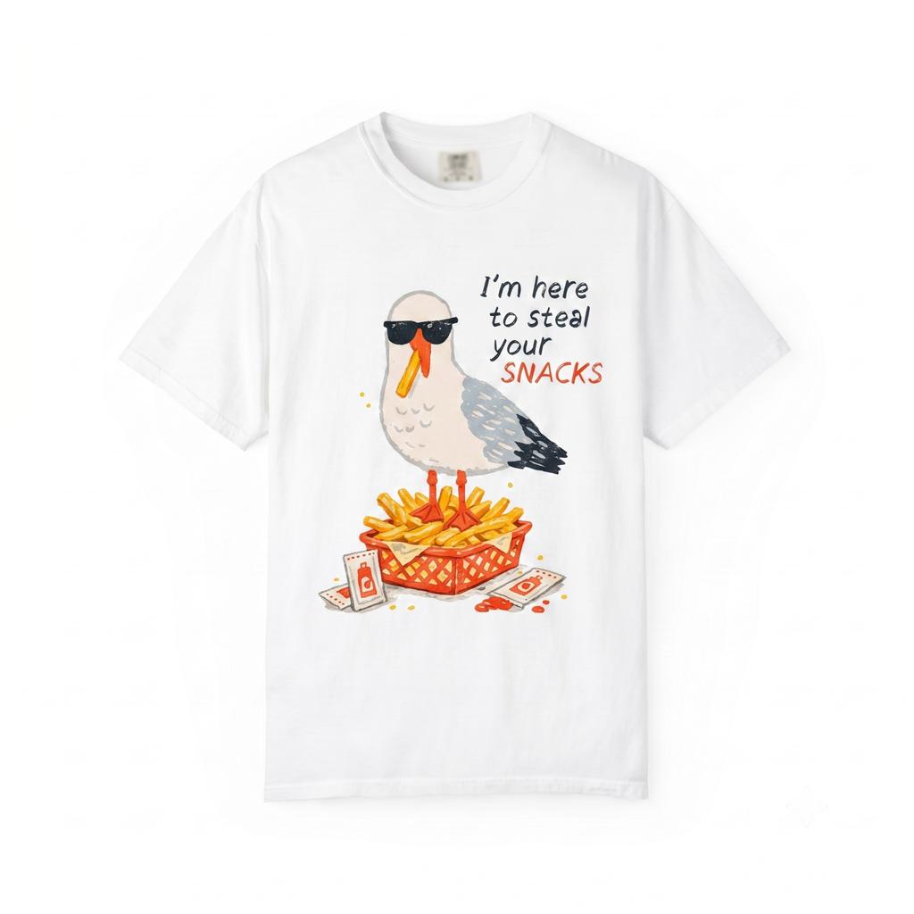 Im Here To Steal Your Snacks Seagull Unisex T Shirt Funny Summer Beach Tee Gift