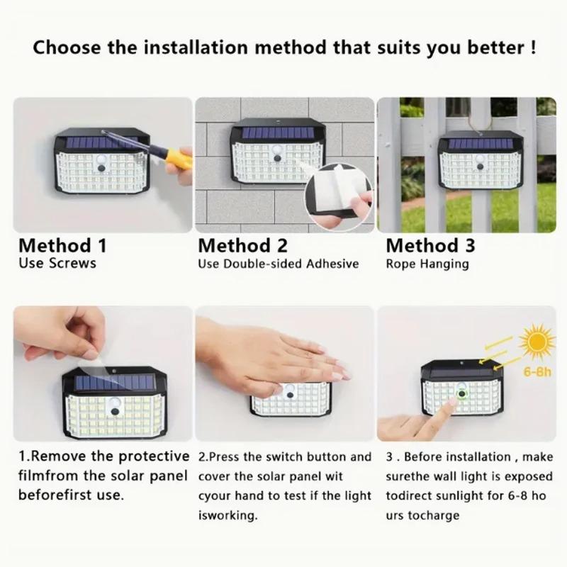 1/2/4Pcs 176 LED Solar Outdoor Wall Lights Waterproof Motion Sensor Solar Powered Sunlight Street Light for Garden Decoration