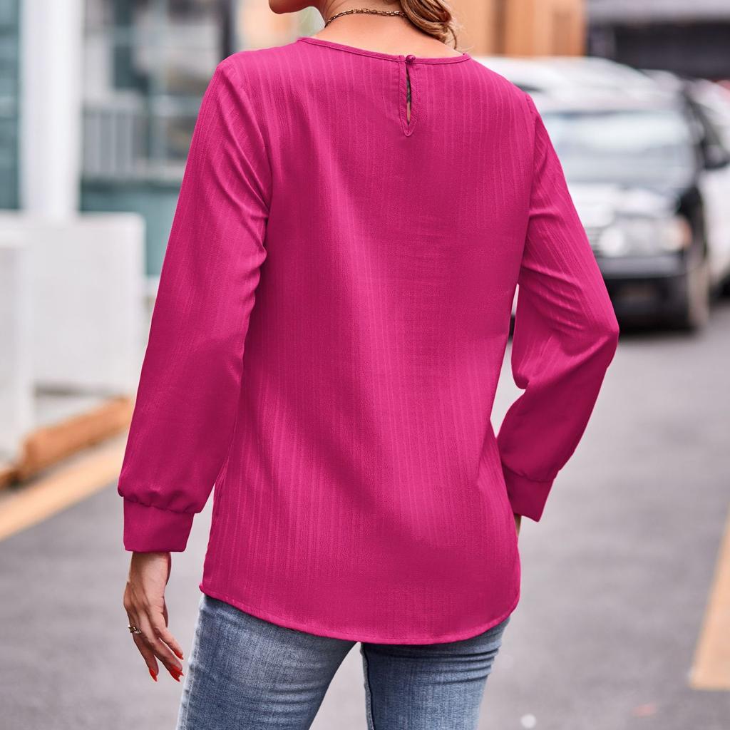 JKASHDK Women's Fashion Casual Spring Fall Solid Color Print Long Sleeve O-Neck Blouses & Shirts