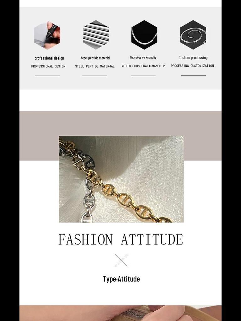 2022 Korean Trendy Pig Nose 18K Gold-Plated Titanium Steel Bracelet for Women
