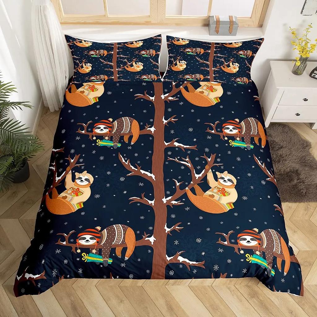Floral Sloth Cartoon Cute Sloth Duvet Cover Flowers Sloth Animal Cover Kids Boys Girls Gifts Bedding Sets for Bedroom Decortion