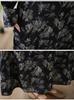 Plus Size Cotton Linen Printed Round Neck Long Sleeve Holiday Dress