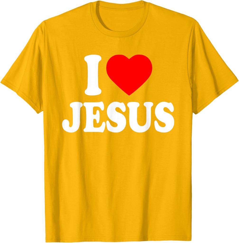 I Love Jesus Graphic Print Men's Short Sleeve Cotton T-Shirt Casual Trip Tee
