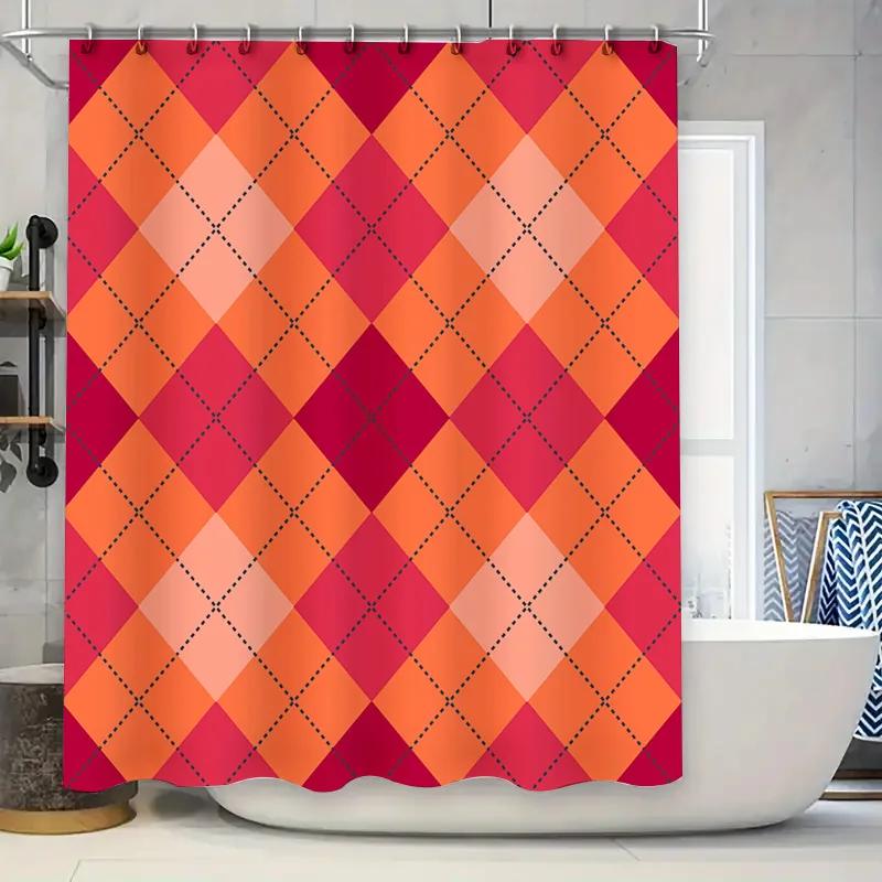 

Bright Red White Geometric Shower Curtain Set For Bathroom Decor 180 Cm X 243 Cm Rectangular Patterned Bath Fabric Modern Home W60H190(CM)-1 Pcs