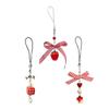 Sweet Strawberry Cube Bowknot Charm Pendant Chain Phone Strap Pocket Keychain Strap Hanging Decoration for Keys Bag