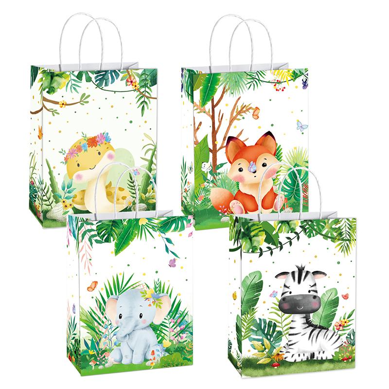8 Stück Dschungeltier Geschenk Handtasche Cartoon Tiermuster Süßigkeitentüte Wildtier Alles Gute zum Geburtstag Party Kraftpapiertüte
