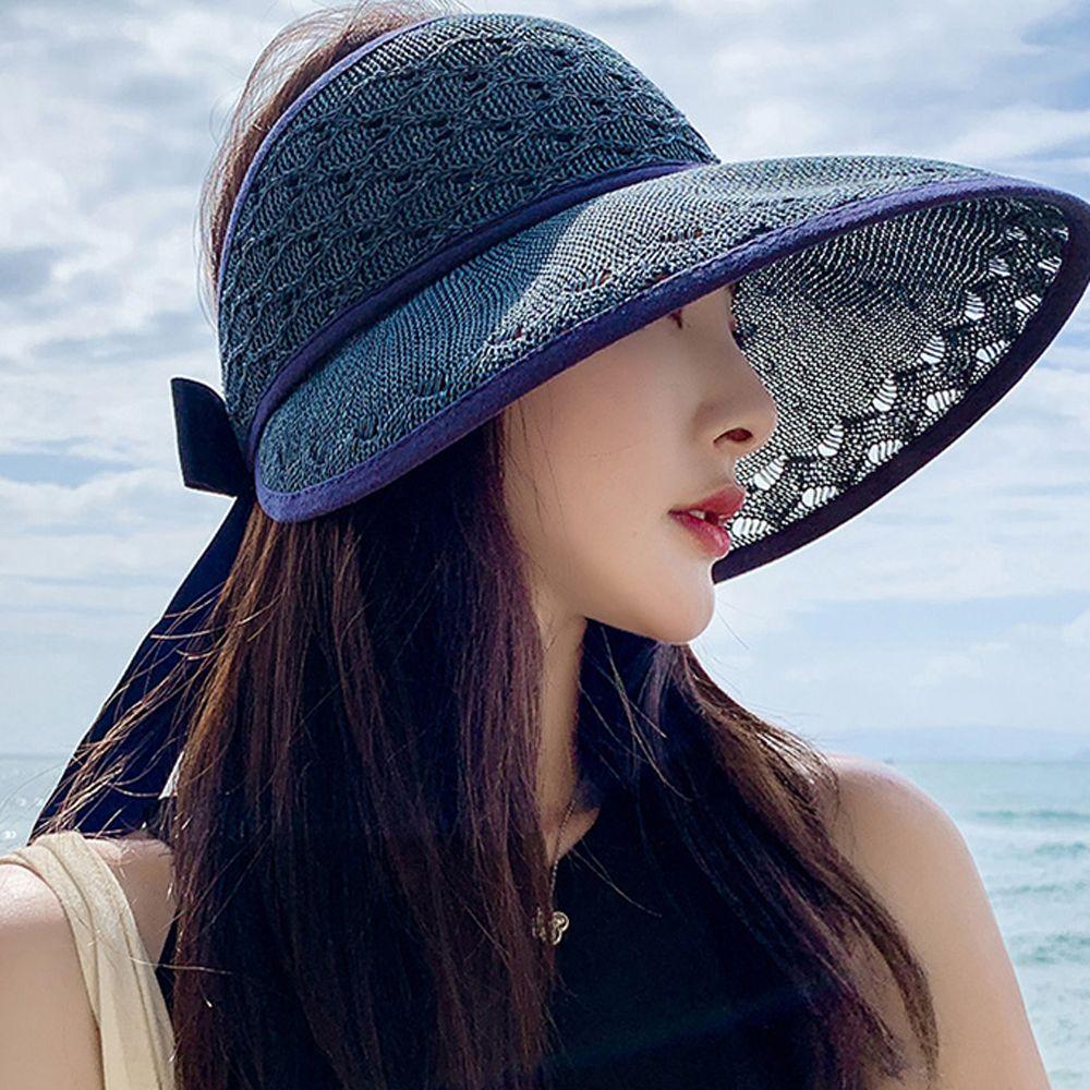 

Outdoor Summer Sunshade Foldable Elegant Straw Cap Korean Style Cap Female Sun Hat Empty Top Hat